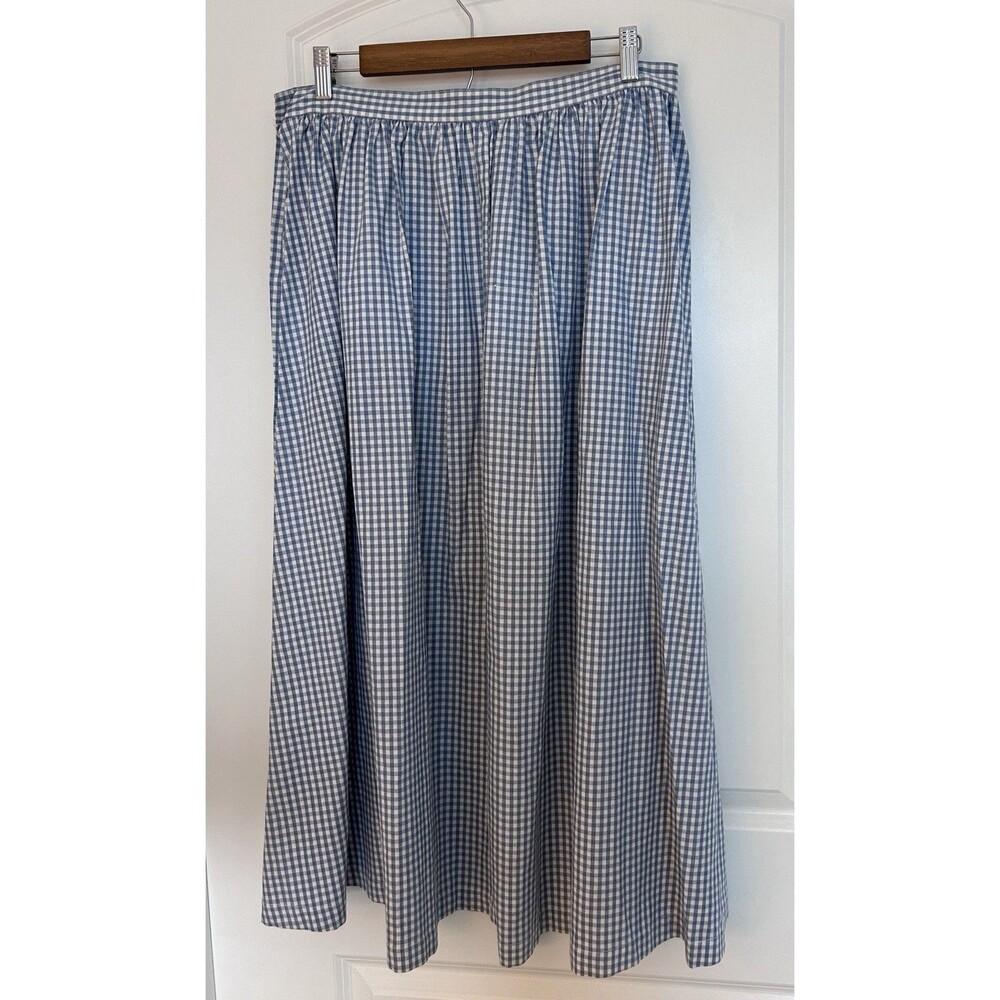 Vintage Van Heusen Blue White Gingham Button Side Midi Skirt A-Line Sz 16 Easter - Picture 3 of 8